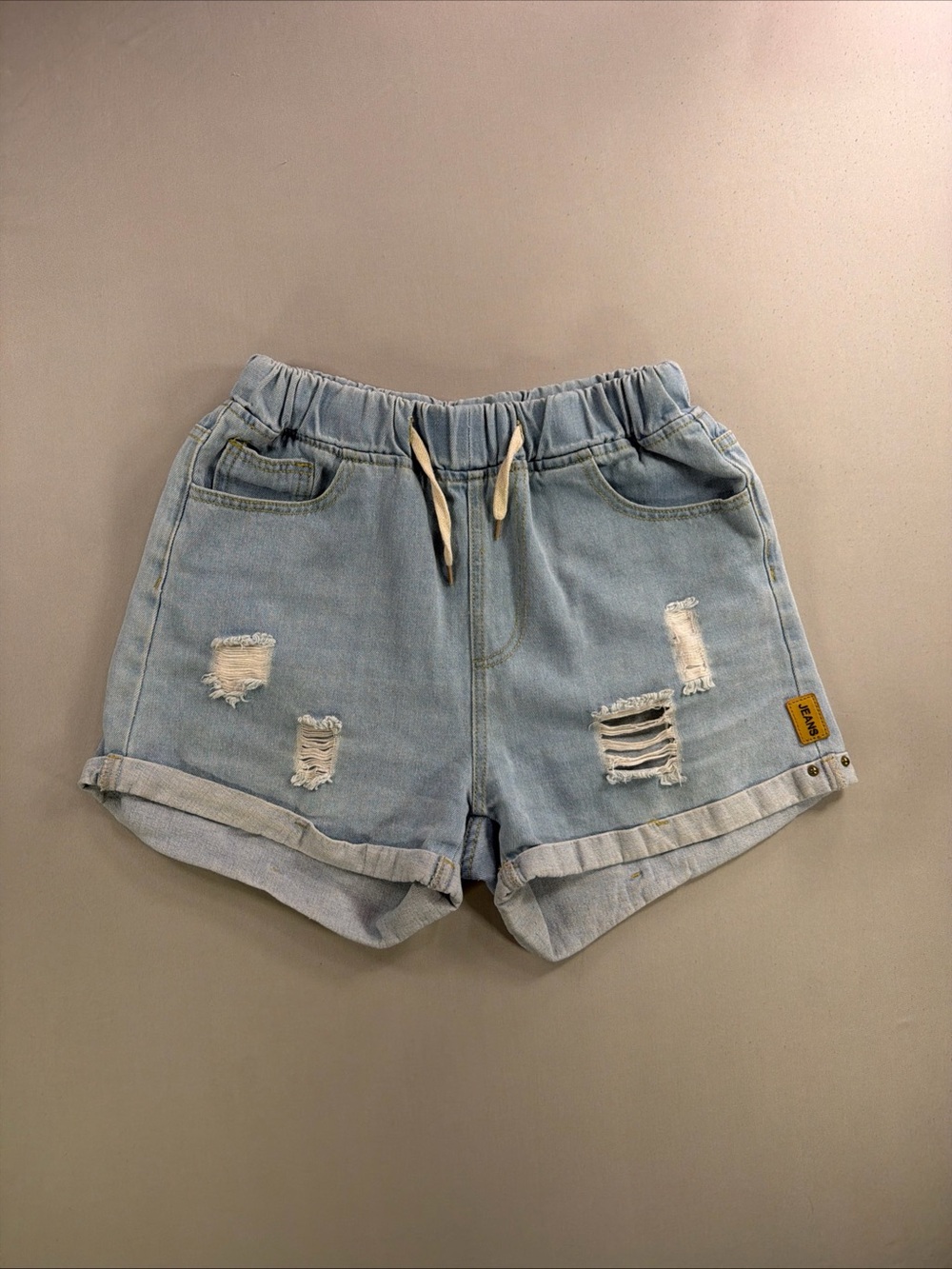 SHEIN Light Blue Distressed Denim Shorts with Drawstring